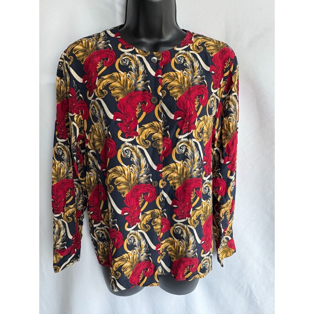 Vintage Talbots Floral Blouse 100% Silk Button Down Equestrian Retro Romantic 4
